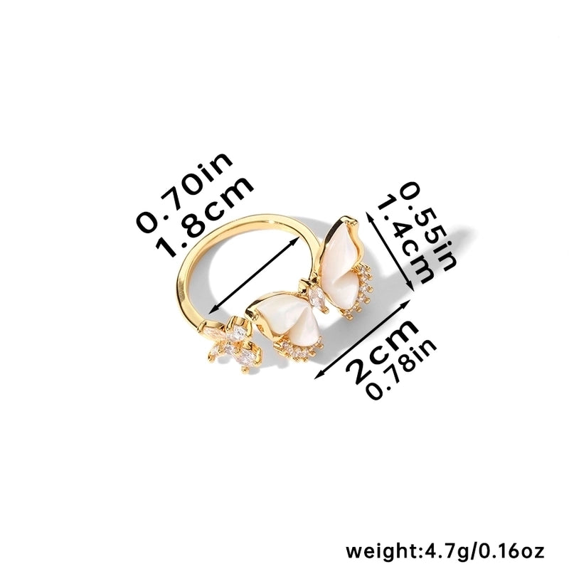 Copper 18K Gold Plated Inlay Butterfly Shell Zircon Open Rings
