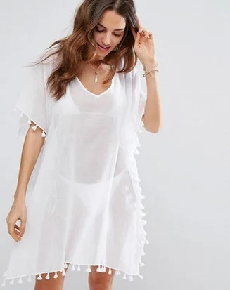 Round Neck Chiffon Tassel Dress Plus Size Loose Beach Blouse
