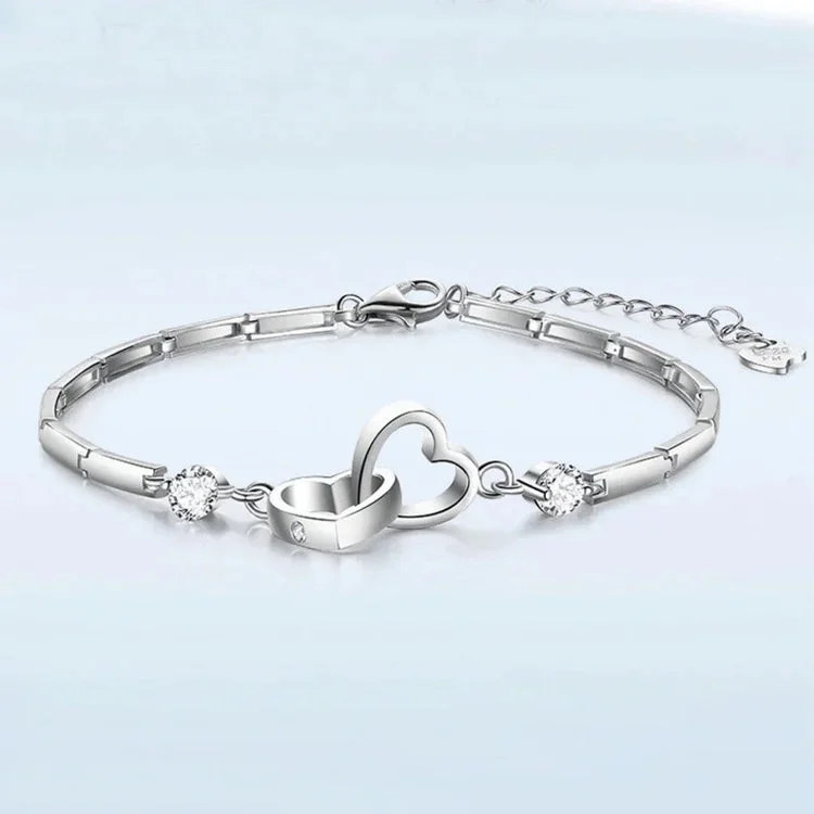For Granddaughter - S925 Always Share A special Bond Which is Engraved on Our Hearts Double Heart Bracelet