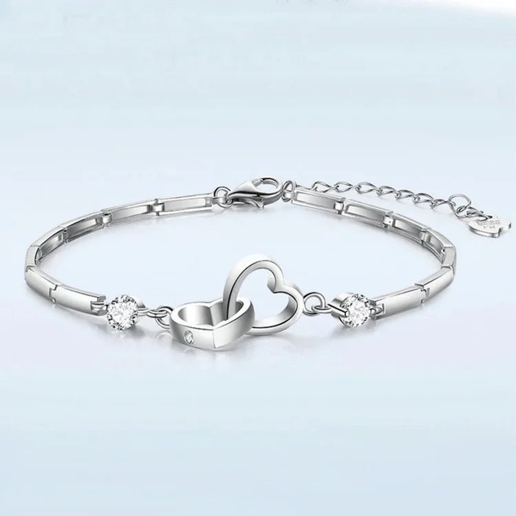 For Friend - S925 No Matter How Near or Far I’m Always Right Here Double Heart Bracelet