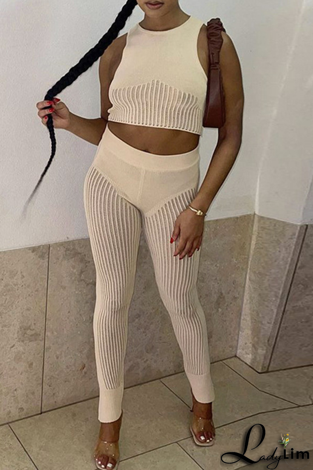 White Sexy Solid Split Joint Mesh O Neck Sleeveless Two Pieces