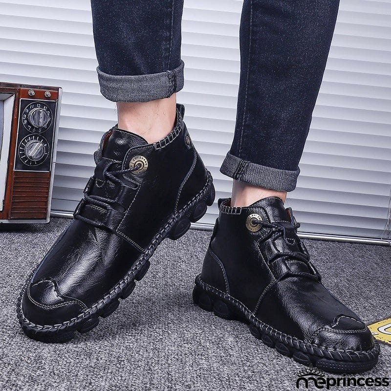 Winter Stylish Leisure Cowhide Lace Up Comfy Shoes For Men