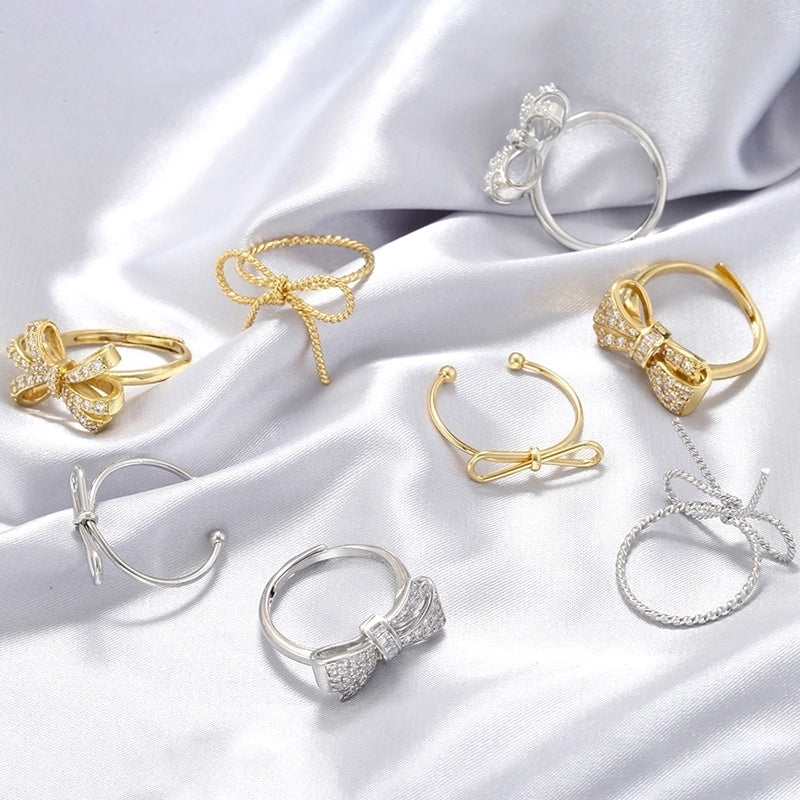 Copper 18K Gold Plated IG Style Minimalist Classic Style Hollow Out Inlay Bow Knot Zircon Open Rings