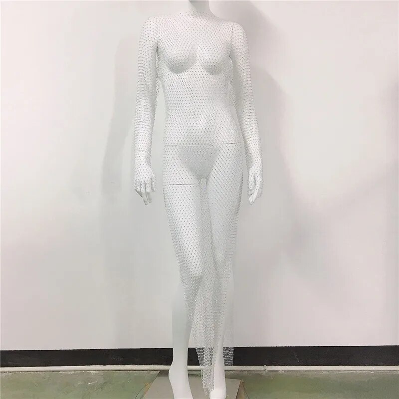 Rhinestone Mesh Mini Dress Women Summer Open Back Slit Long Dresses Ladies Beach Babes See Through Sexy Fishnet Skirt 20 Rhinestone Mesh Mini Dress Women Summer Open Back Slit Long Dresses Ladies Beach Babes See Through Sexy Fishnet Skirt