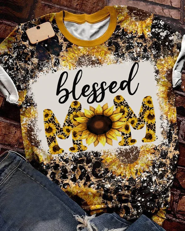 SUNFLOWER BLESSED MOM BLEACHED SHIRT