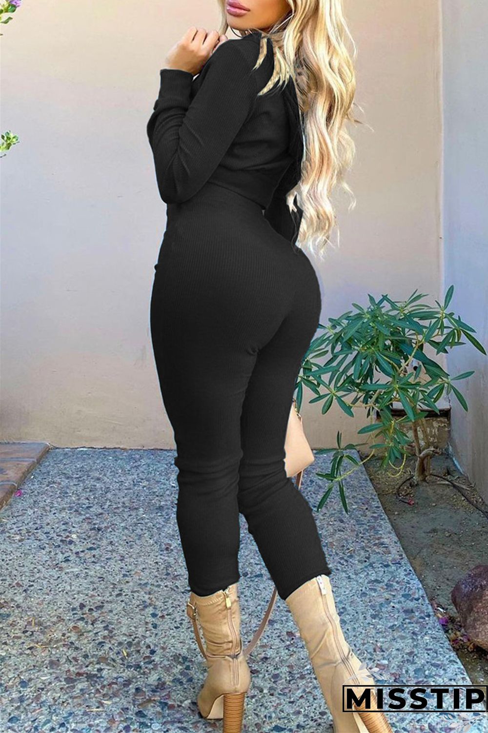 Black Casual Solid Basic Hooded Collar Long Sleeve Two Pieces