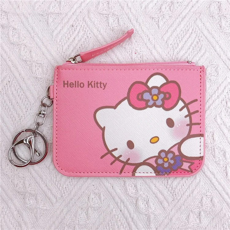 New Sanrio Hellokitty Cinnamon Roll Mymelody Kuromi Kawaii Coin Purse Work Card Set Cartoon Bus Card Campus Card Wallet Keychain