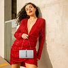 BAIGIO Damen Abendtasche Blumen Clutch Elegante Clutch Leder Handtasche Kette Shiny Umhängetasche für Hochzeit Party Brauttasche Silber