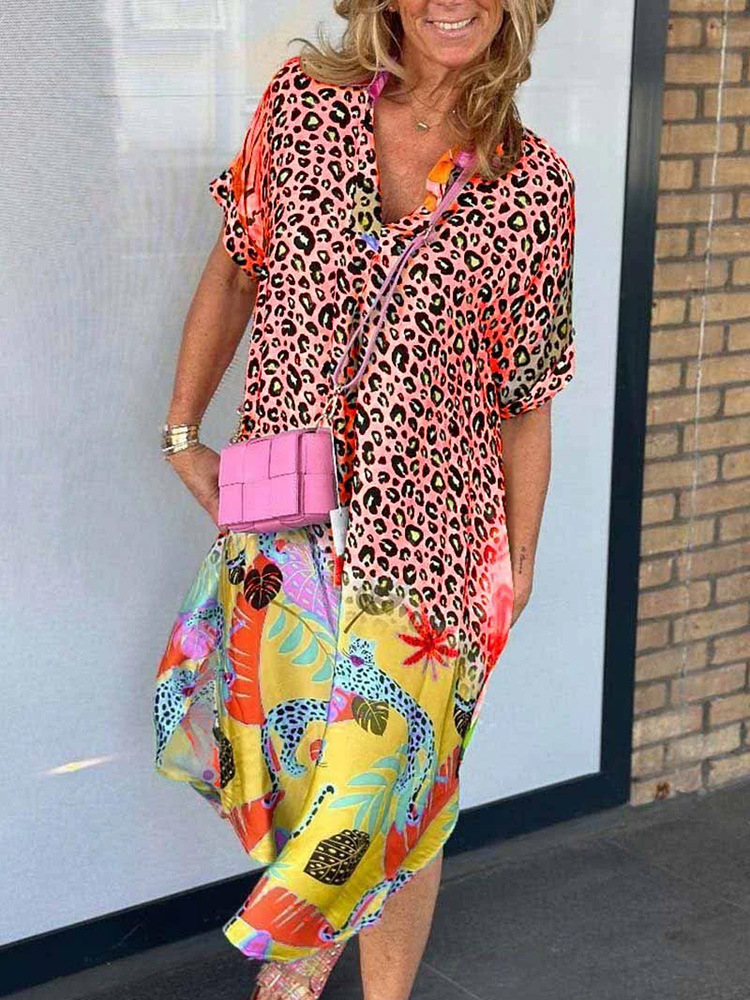 Women Boho Dress Summer Fashion Split Part V Neck Short Sleeve Midi Loose Casual Beach Holiday Dresses For Women Robe Femme Prom