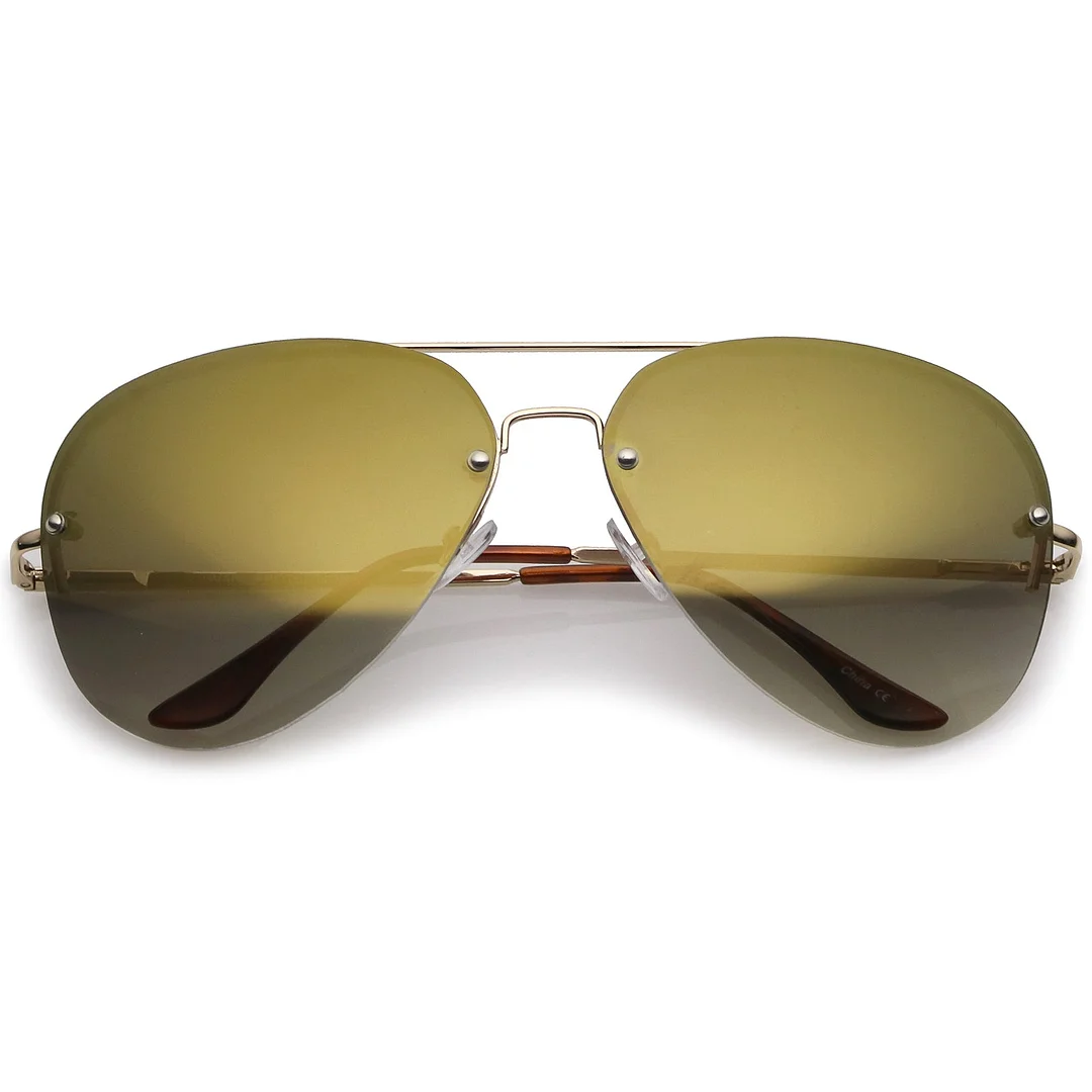 Oversize Rimless Aviator glasses Teardrop Mirrored Lens Metal Slim Arms 65mm