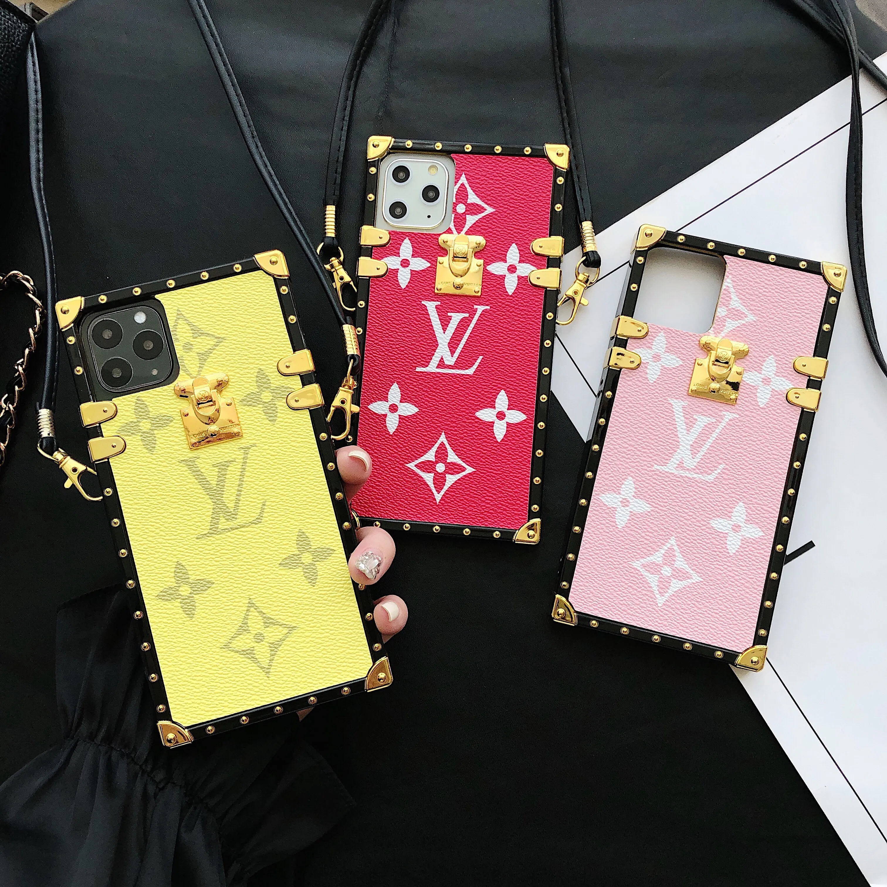 Glamorous LV Canvas Leather Apple iPhone Crossbody Case Samsung Galaxy Trendy Cover
