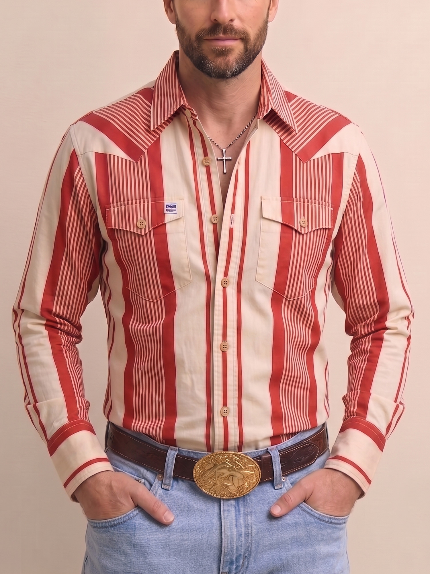Western Outfits &mdash; Rust Red Vertical Stripe Premium Cotton Blouse