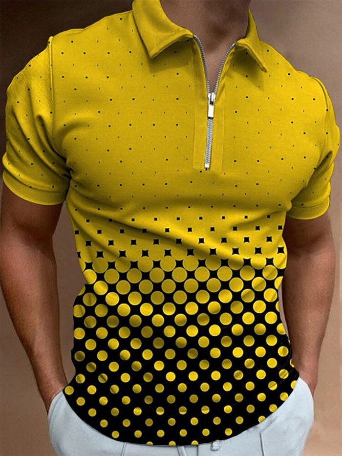 Fashion casual yellow black printed polo shirt