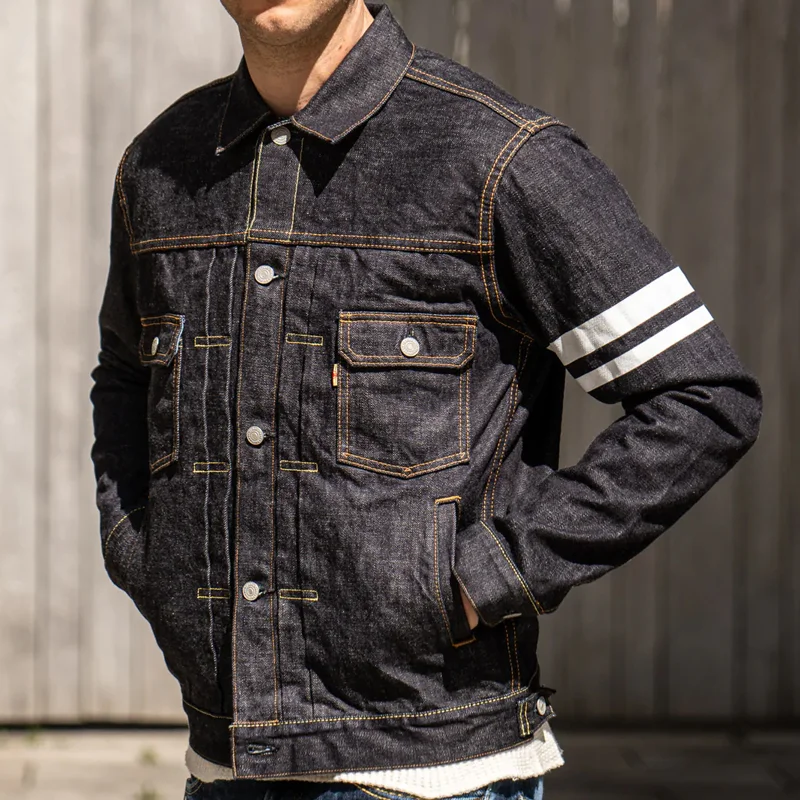 15.7oz Zimbabwe Cotton Trimmed Denim Painted Go Fight Stripe Classic Type 2 Jacket