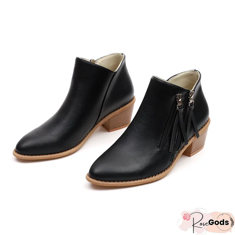 Women Zipper Chunky Heel Ankle Boots