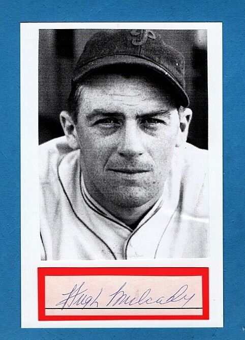 1935-47 HUGH MULCADY-PHILLIES VINTAGE AUTOGRAPHED CUT W/ Photo Poster painting-(d.2001)