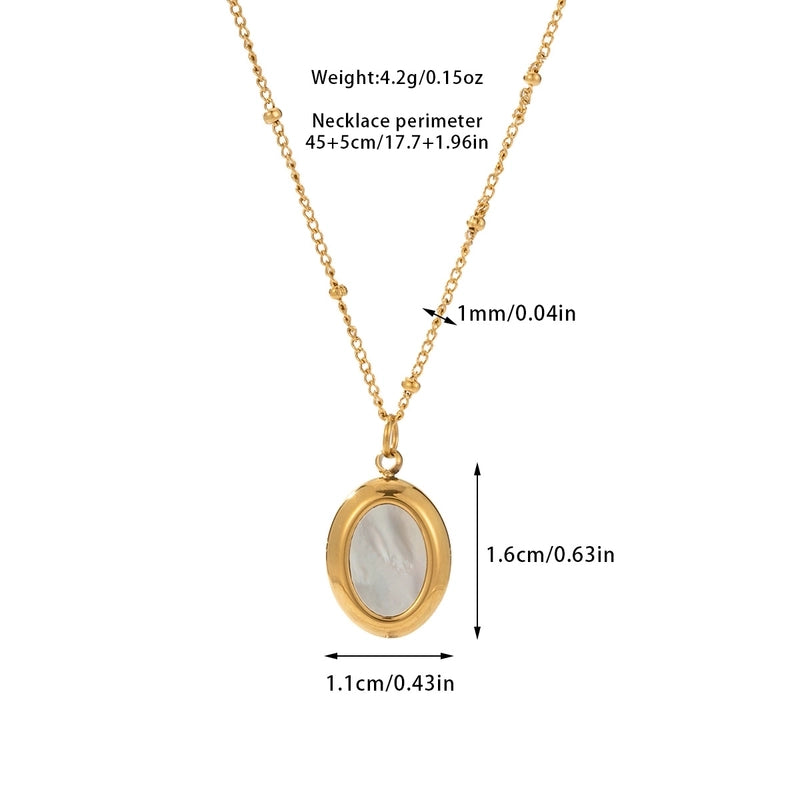 Casual Minimalist Oval Titanium Steel Shell Inlay Pendant Necklace
