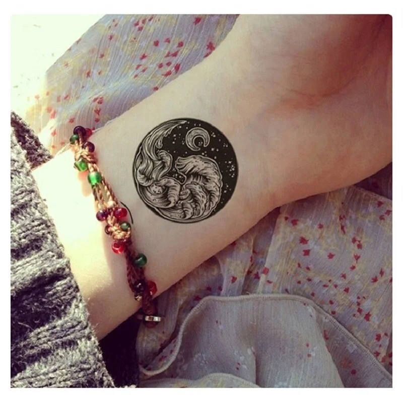 5Pcs/Set Temporary Tattoo Stickers Black Mountain Forest Pattern Waterproof Disposable Body Art Makeup tatouage temporaire