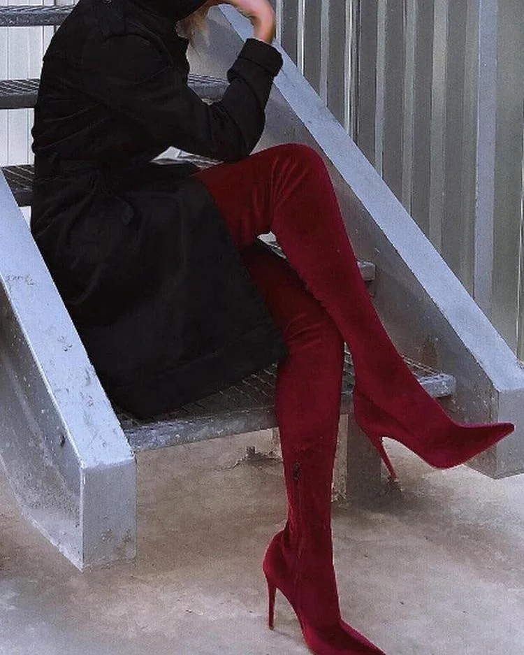 Velvet Stiletto Over The Knee Boots