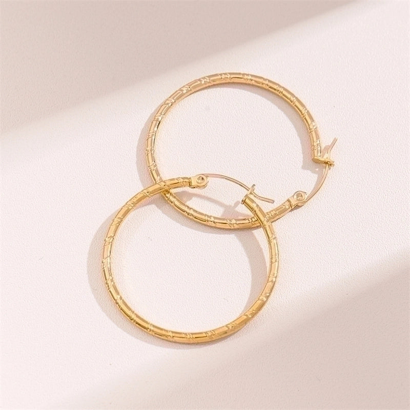 2 Pieces Retro Minimalist Round Waves Plating 201 Stainless Steel 18K Gold Plated Hoop Earrings