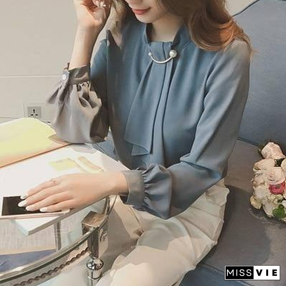 Autumn Casual Korean Women Chiffon Blouse Loose White Shirt Long Sleeve Shirt Fashion Women Streetwear Elegant Ladies Tops