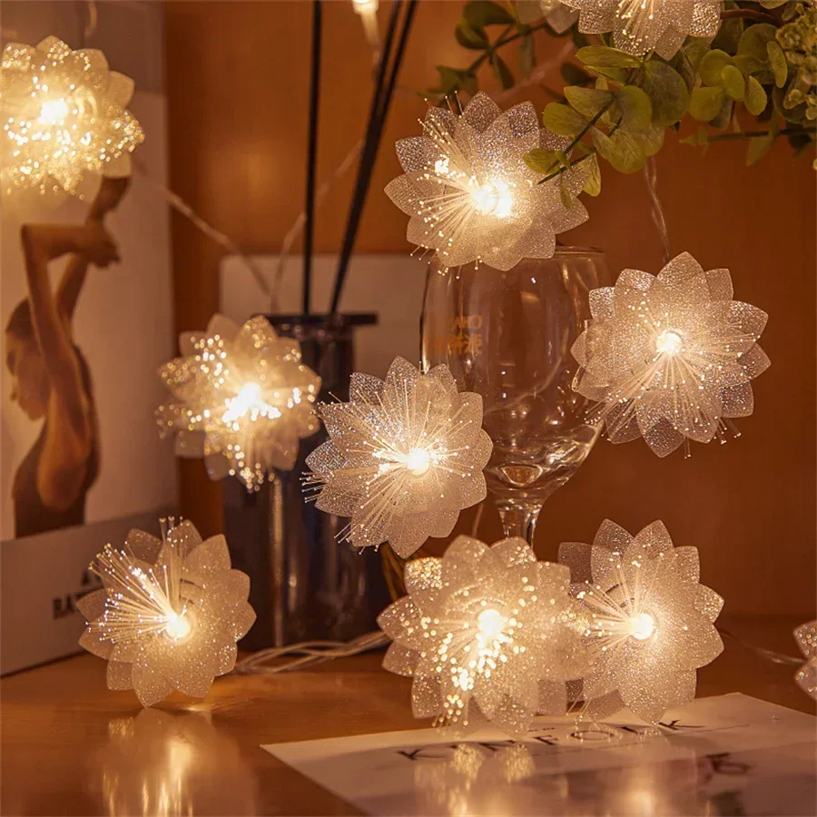 Tegooe Battery-Operated LED Fiber Optic Flower String Lights 2M3M