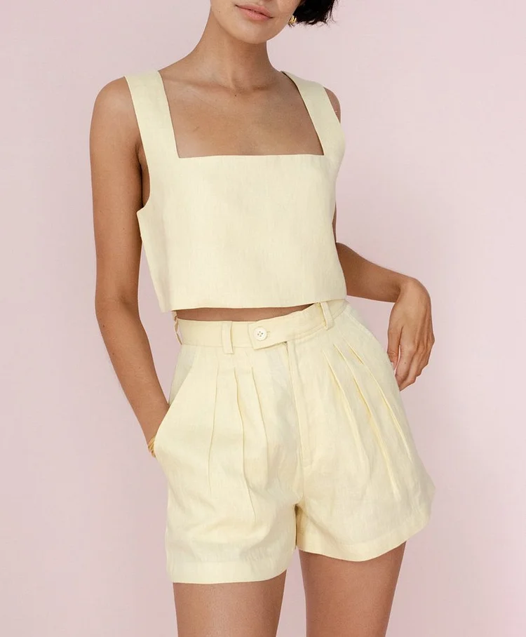 Relaxed Fit Linen Shorts Pants And Top Set