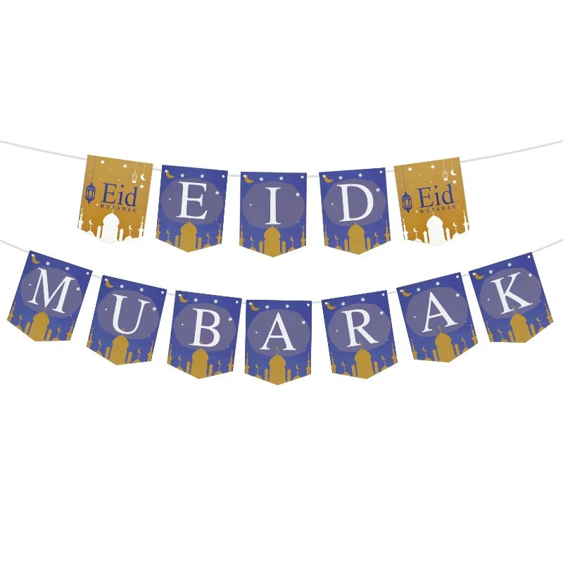 EID Mubarak Banner Glitter Star Moon Letter Paper Bunting Garland Islamic Muslim Party Ramadan Kareem Decorations for Home 2022