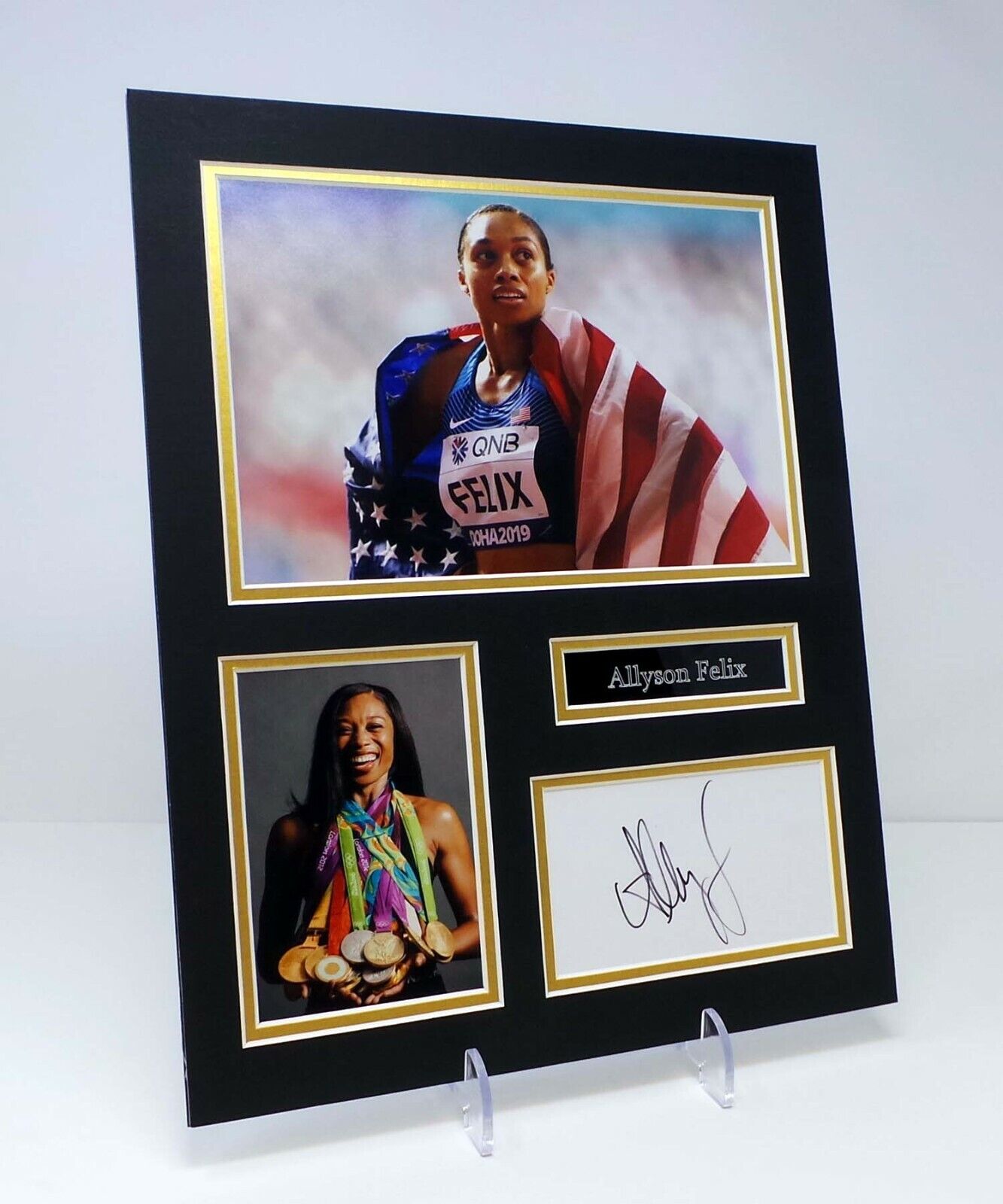 Allyson FELIX Signed Mounted Photo Poster painting Display AFTAL RD COA USA Olympic Athlete