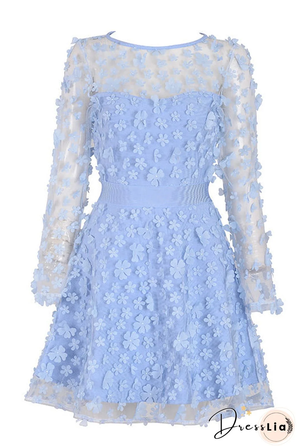 Champagne Applique Cocktail Dress With Long Sleeves