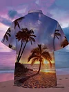 Carnival Psychedelic Beach Purple Hawaiian Coconut Tree Print Short Sleeve Shirt