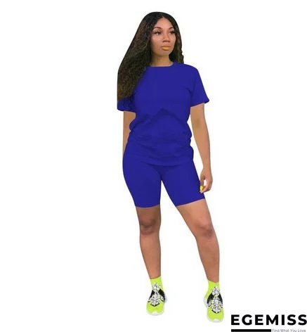 White Fashion Casual Slim fit Two Piece Suits Solid Regular Short Sleeve Two-Piece Short Set | EGEMISS