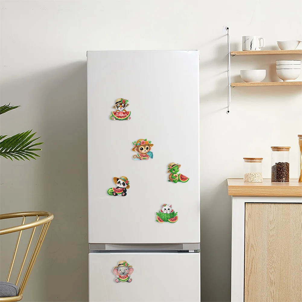 6pcs DIY Animals Watermelon Acrylic Special Shape Diamond Painting Fridge Magnets