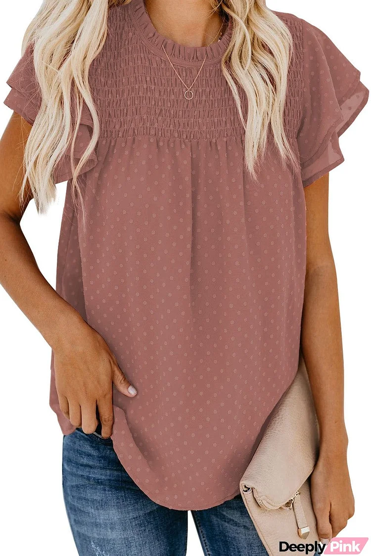 Tiered Sleeve Frilled Neck Dotted Top