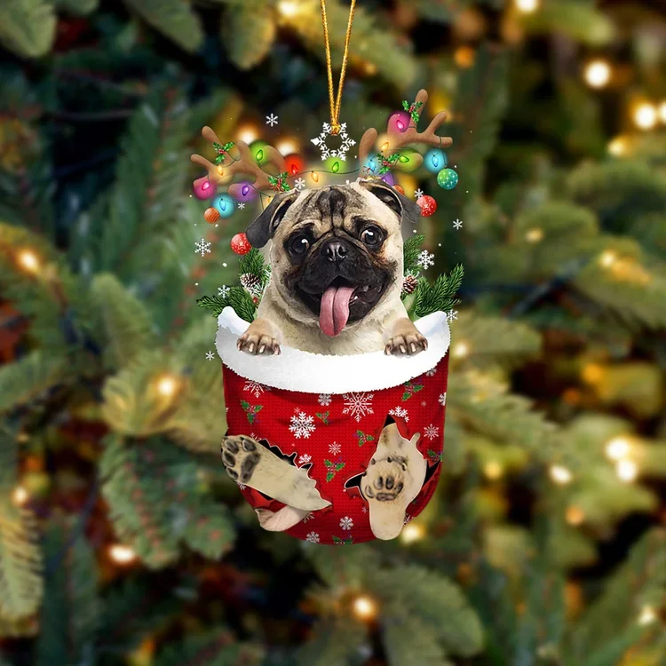 FAWN Pug In Snow Pocket Christmas Ornament trabladzer