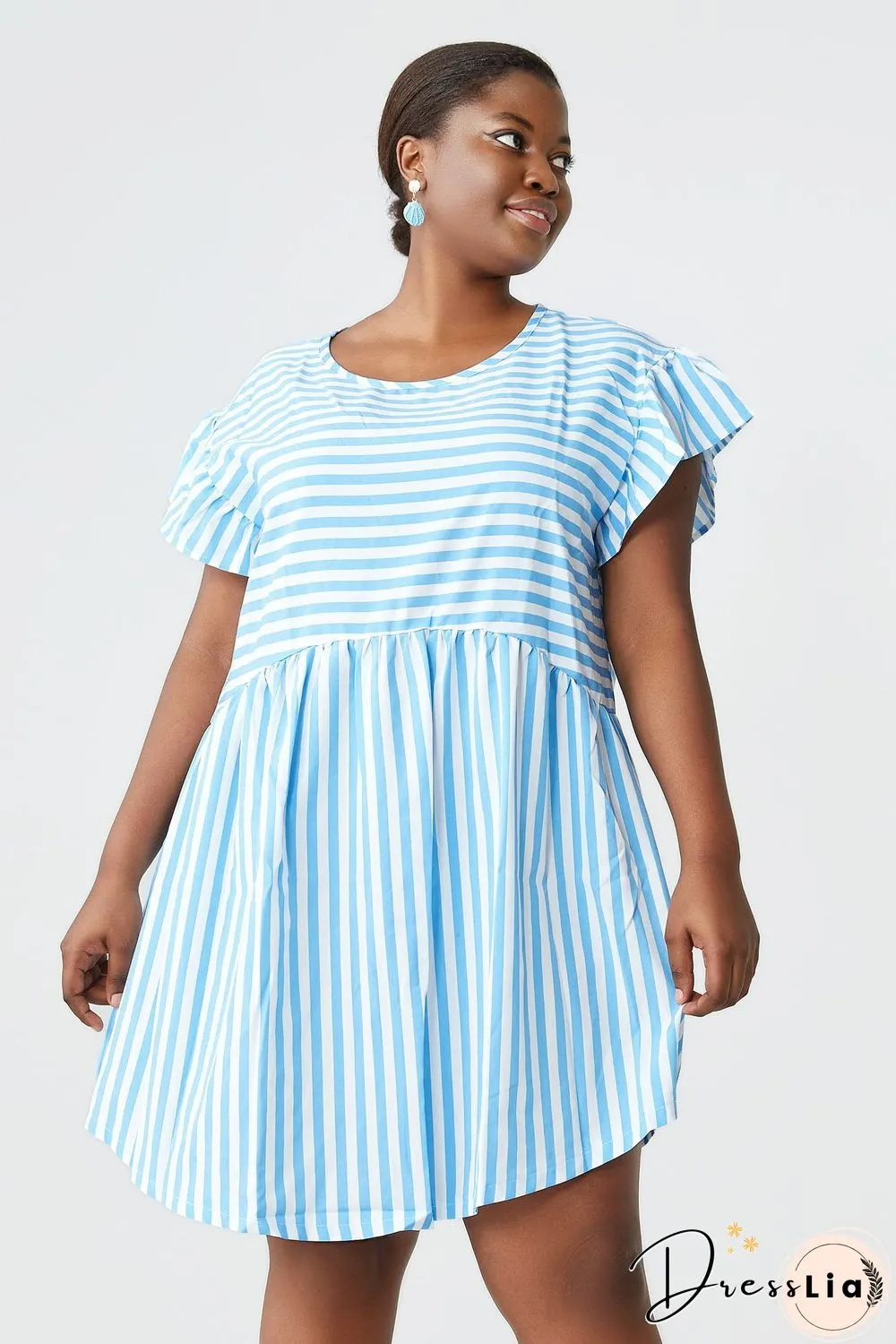 Ruffled-sleeved Striped Mini Dress P14497