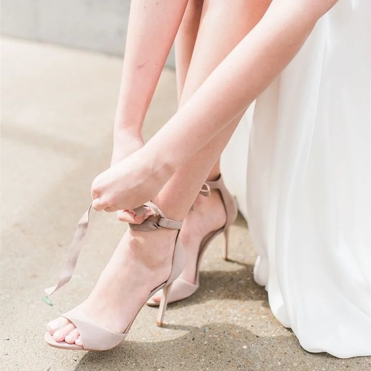 Beige Bridal Sandals Lace up Open Toe Suede Stiletto Heels |FSJ Shoes