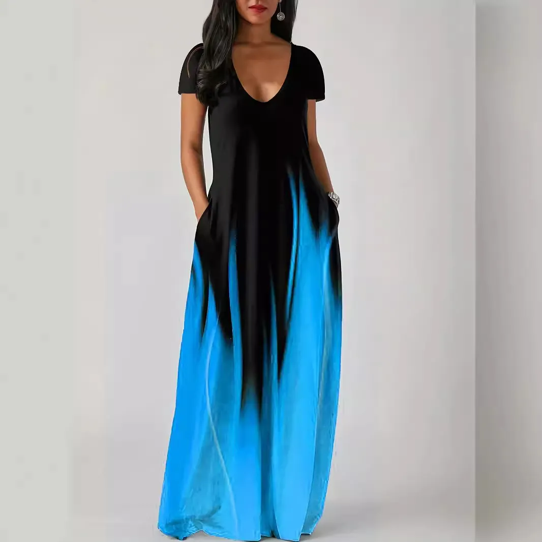 Churchf Churchf Summer Loose Print Casual Sexy Women's Dress Long Skirt Pocket Long Style Even