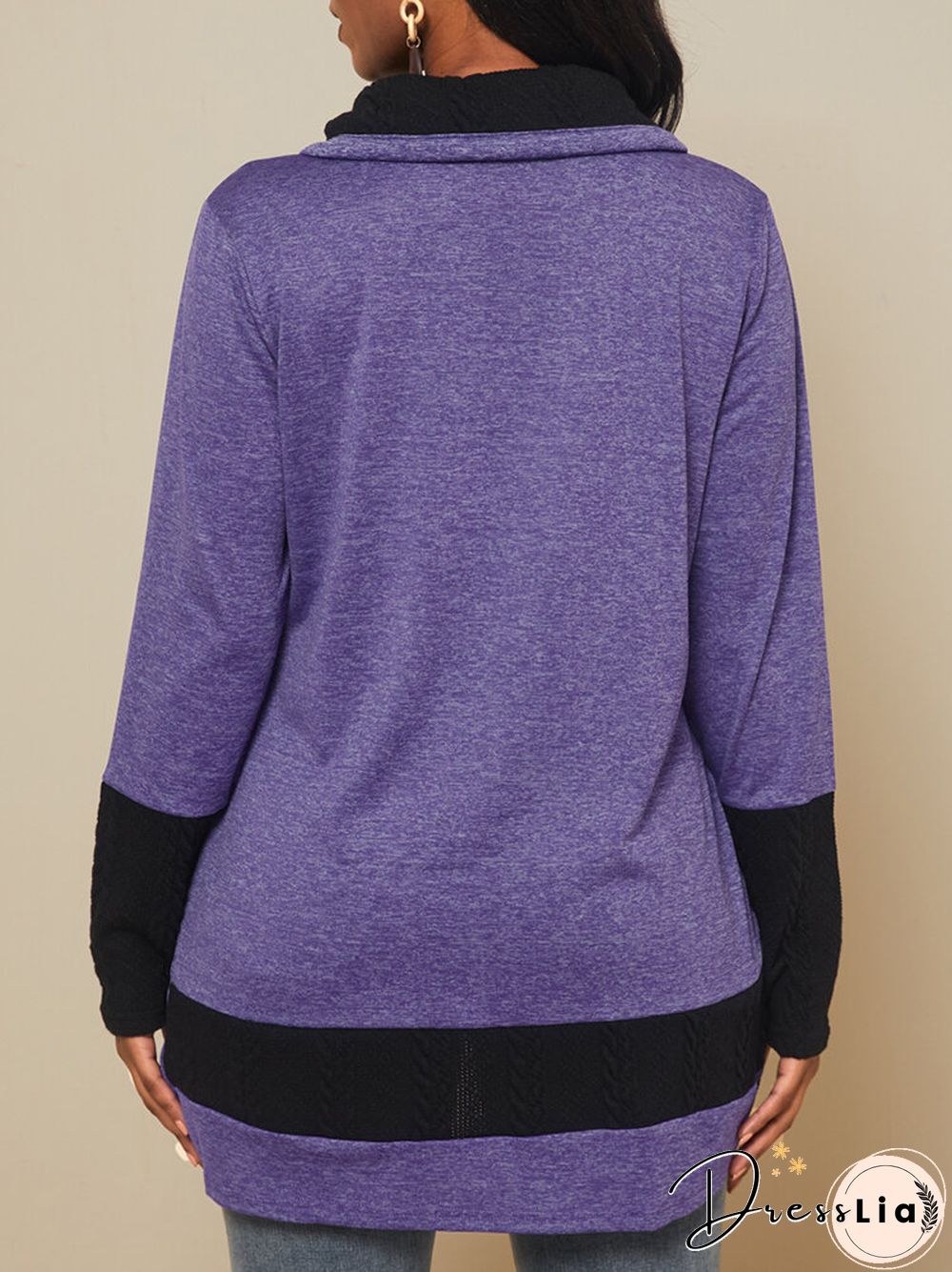 Contrast Color Long Sleeve Asymmetrical Patchwork Sweater for Women