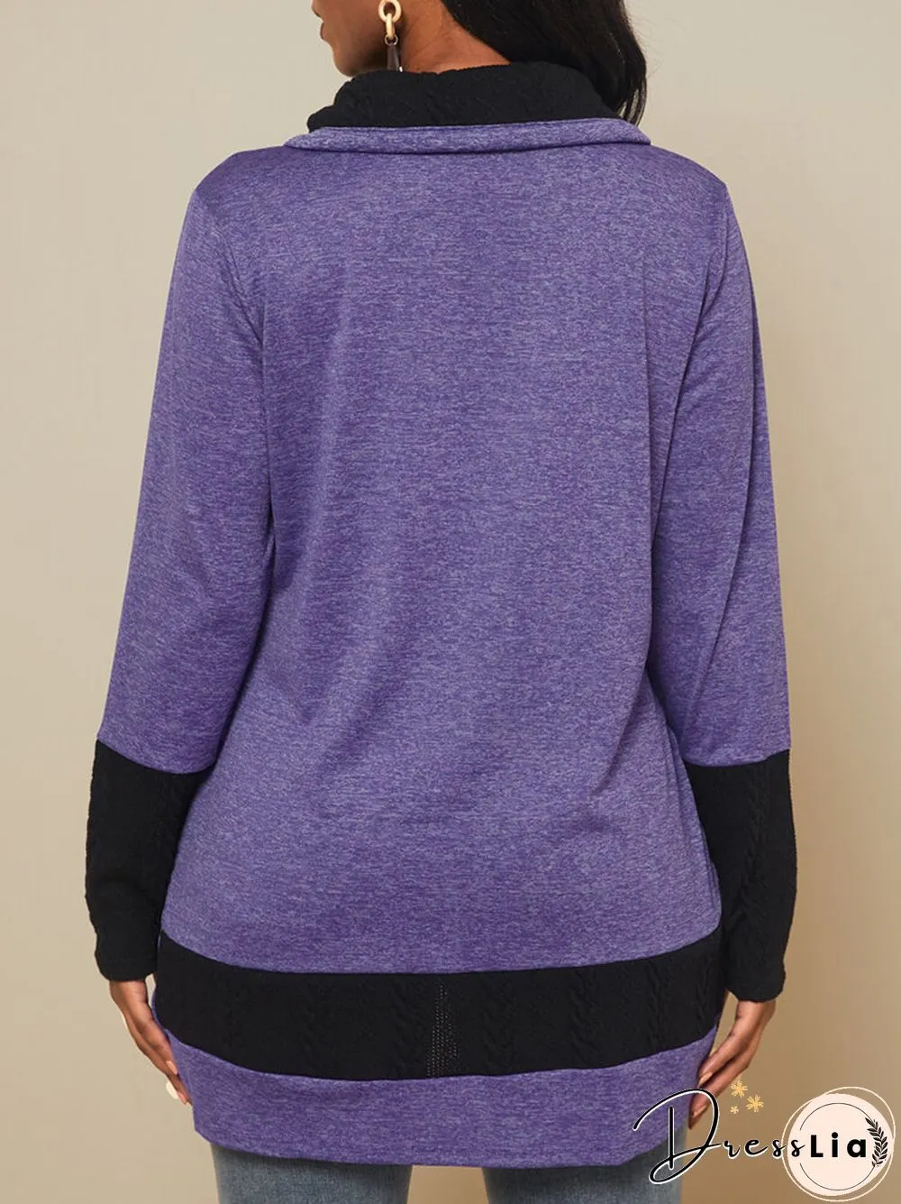 Contrast Color Long Sleeve Asymmetrical Patchwork Sweater for Women