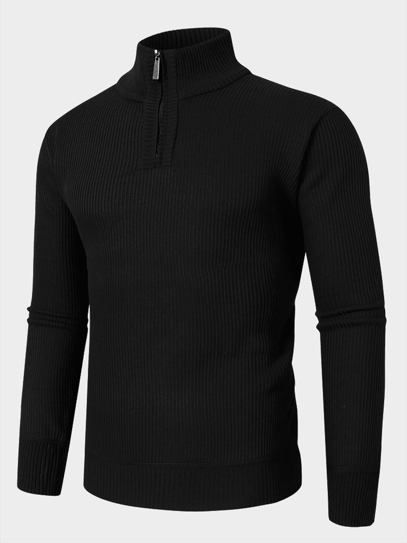 Mens Solid Color High Neck Knitted Warm Long Sleeve Sweaters