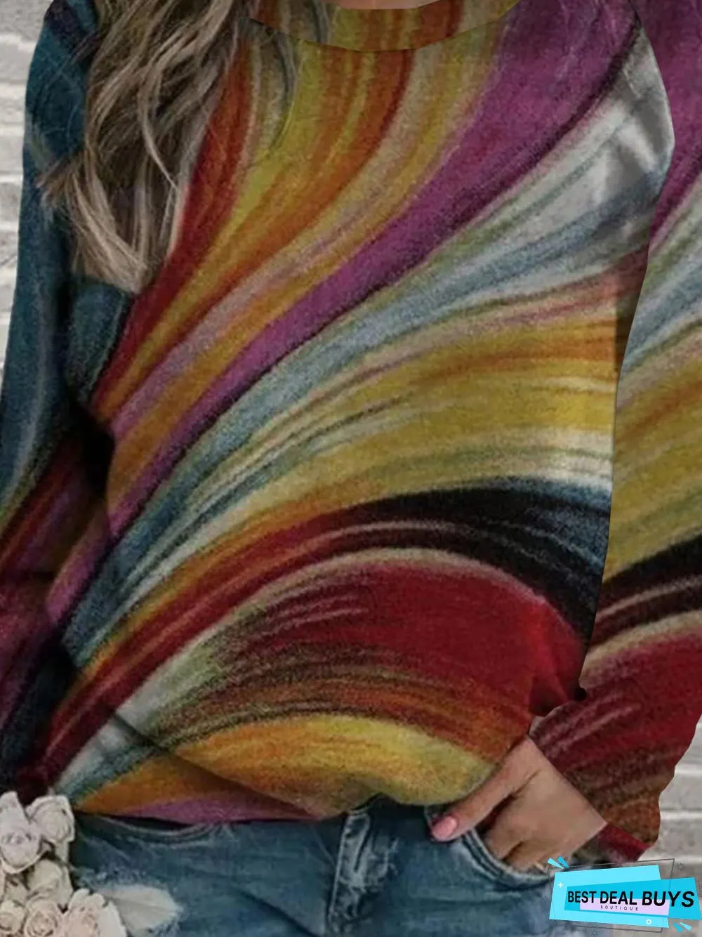 Multicolor  Long Sleeve Crew Neck Printed Sweatshirt