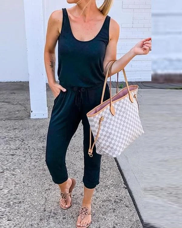 summer casual lace up sleeveless solid jumpsuit p264679