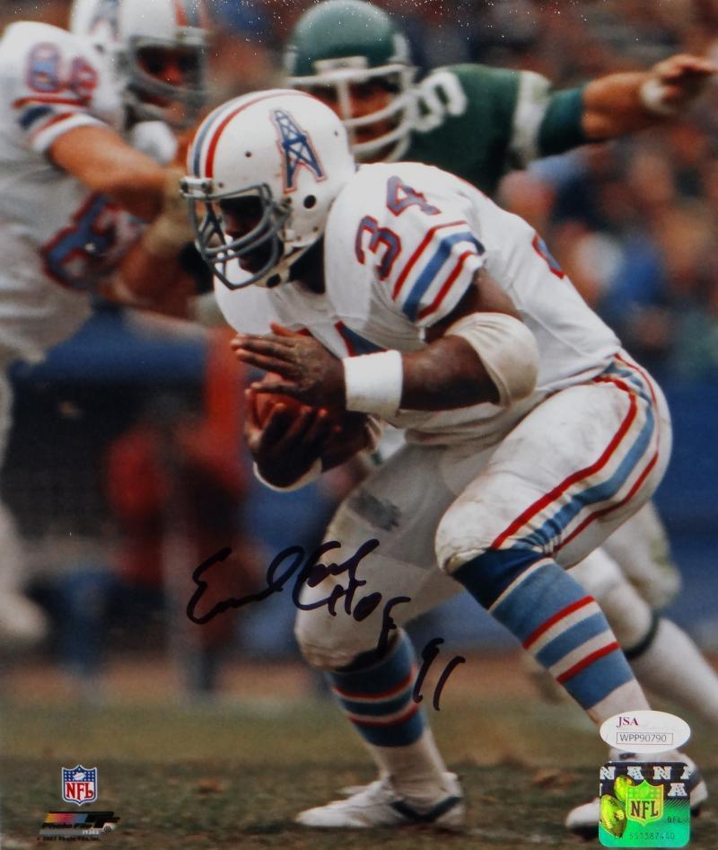 Earl Campbell Signed Oilers 8x10 White Jersey PF Photo Poster painting W/ HOF- JSA W Auth *Black