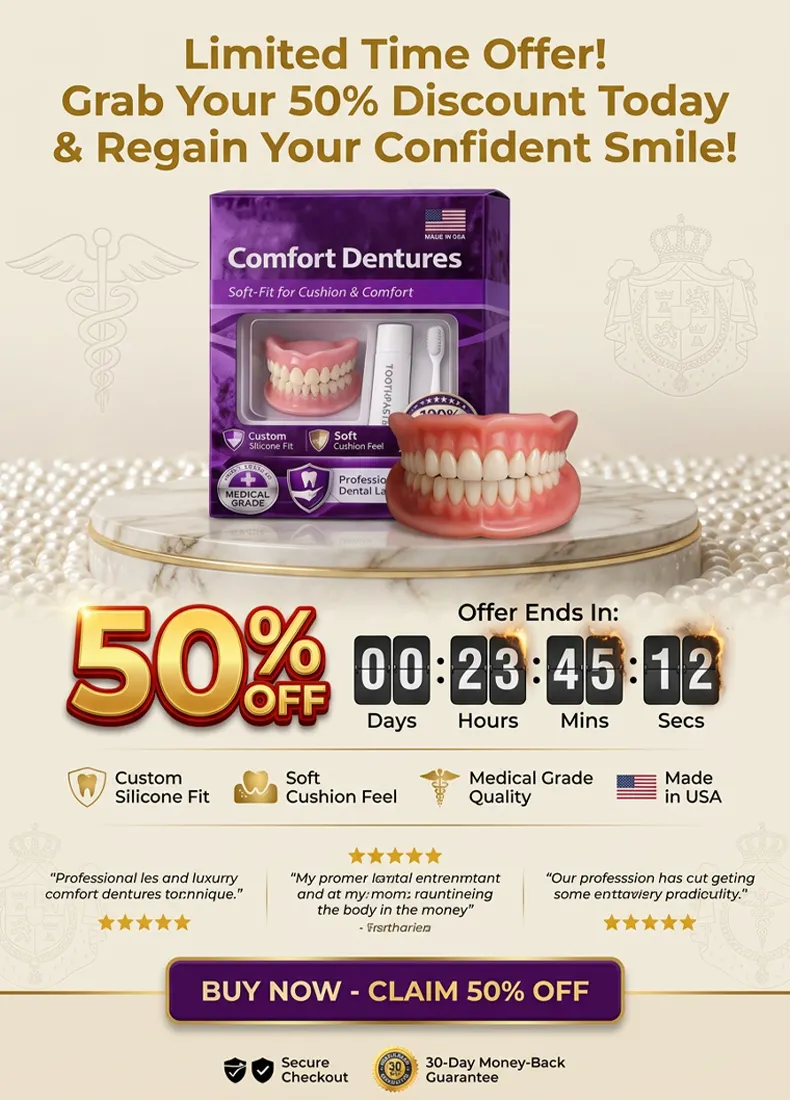 🔥Confident Smile Complete Denture Set. ✅ Medical Grade: BPA-free, made with high-molecular-weight memory material. ⏱️ In just seconds, you can wear them and enjoy healthy, beautiful teeth, savoring every bite.