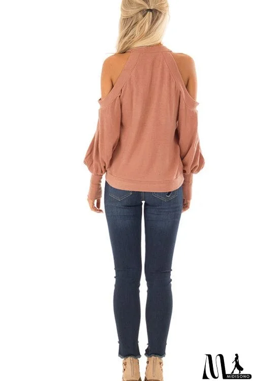 MidiSono - Casual Off-Shoulder Lantern Sleeve Top