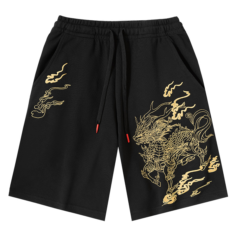 Embroidered Kylin Art Casual Cotton Short