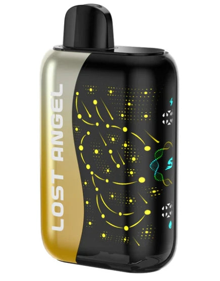Lost Angel SPHERE 35K disposable vape: gold side, black front with energy, DNA graphics.