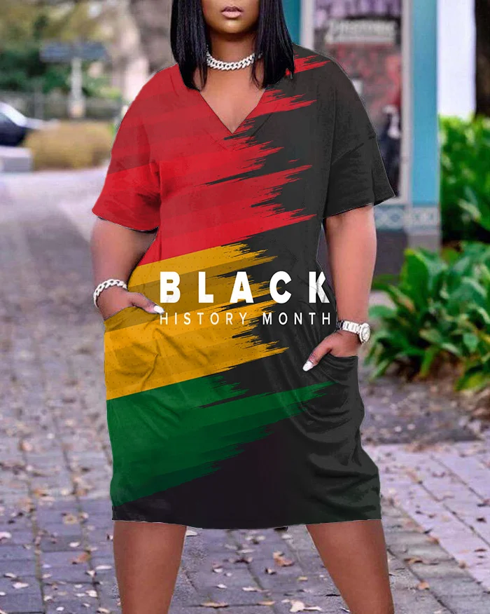 V-neck I Am Black History Black Girl A-line Dress