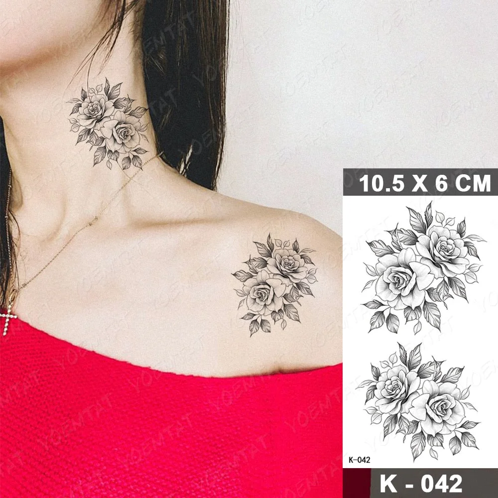 Waterproof Temporary Tattoo Sticker Realistic Black Waist Wrist Lily Flowers Flash Tatoo Fake Tatto For Body Art Women Men
